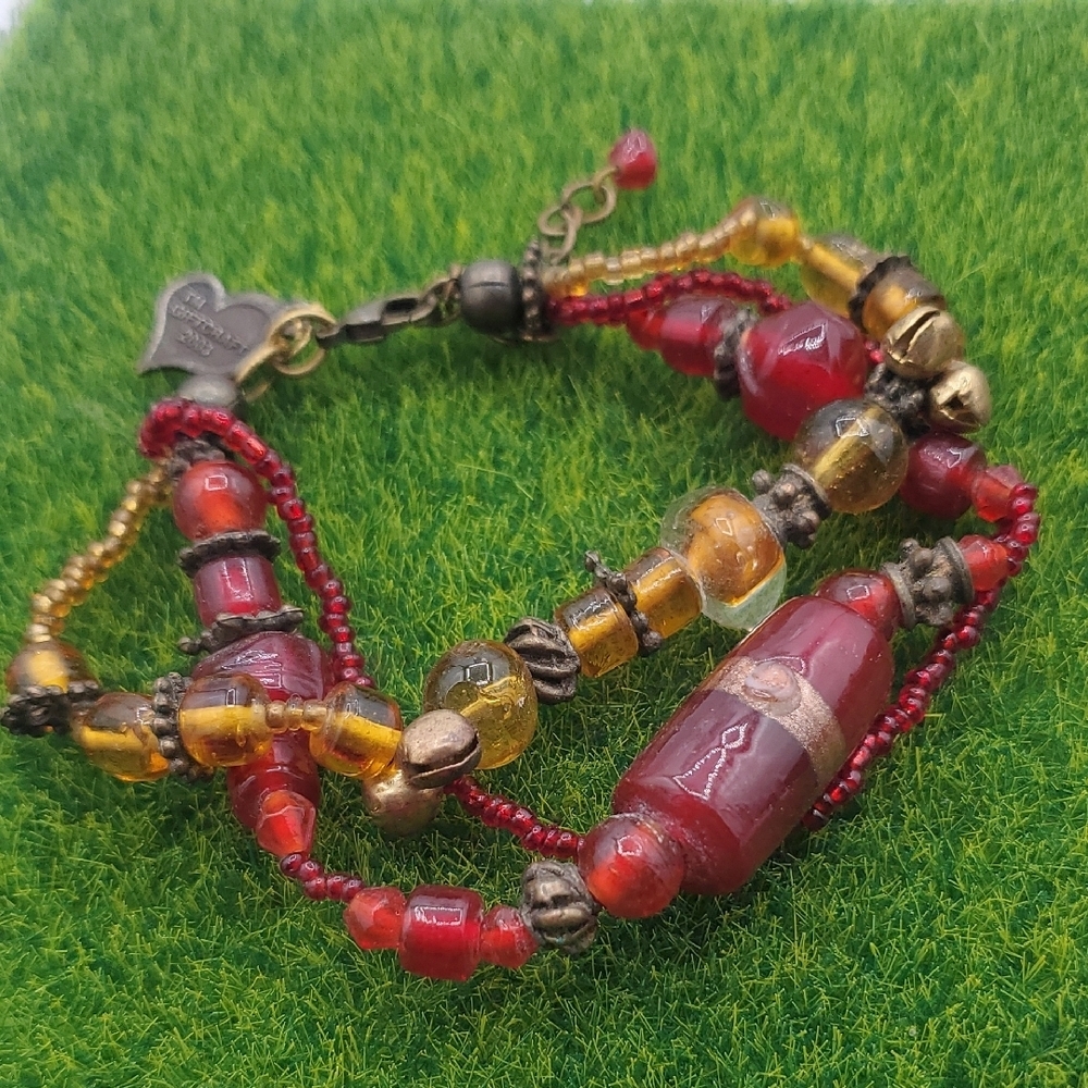 City Gypsies Elegant Red and Gold Beaded Bracelet‎ B3025